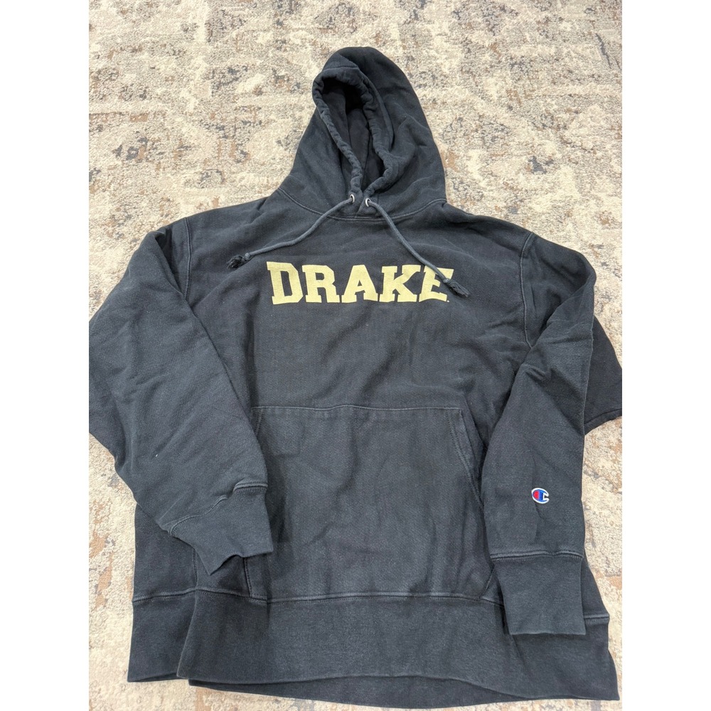 Champion Reverse Weave Drake University Hoodie Black Gold Mens XL XL/TG 1657